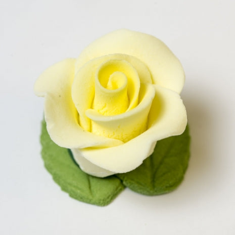 Cupcake Rose On 2 Leaf Yellow 32 per box - Sugar Dec