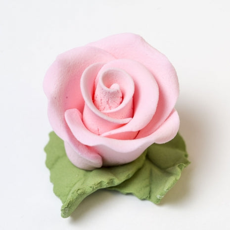 Cupcake Rose On 2 Leaf Pink 32 per box - Sugar Dec