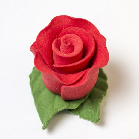 Cupcake Rose On 2 Leaf Red 32 per box - Sugar Dec