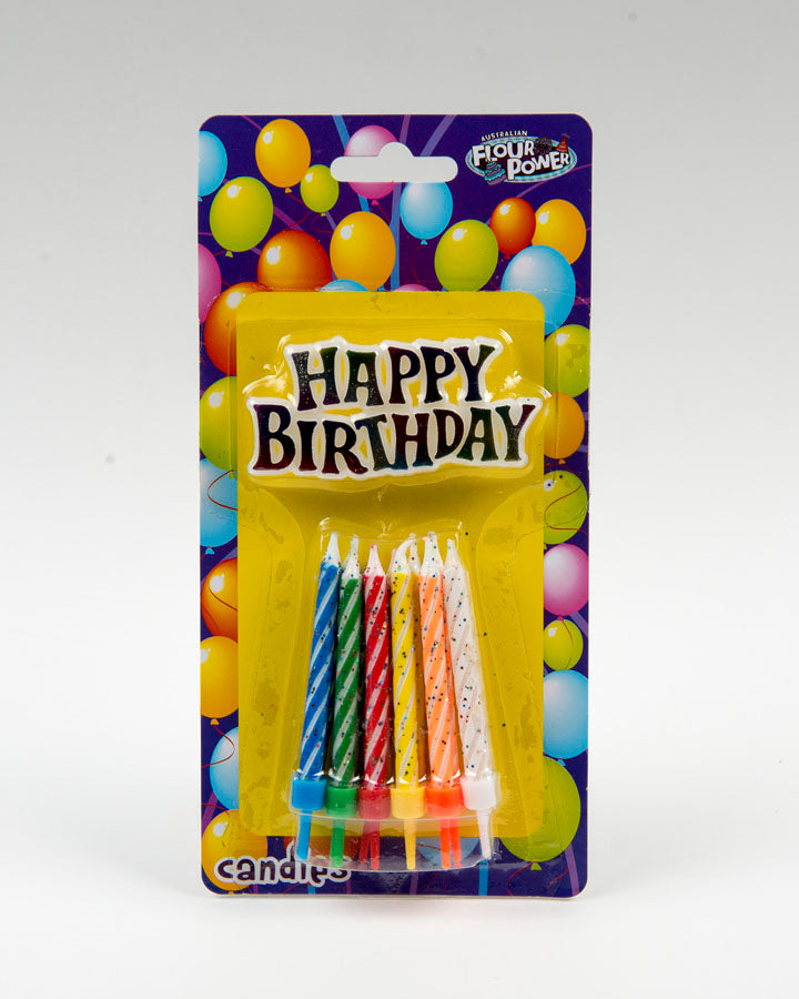 Happy Birthday Glitter Spiral Candle with Sign (Box of 12 Packets)