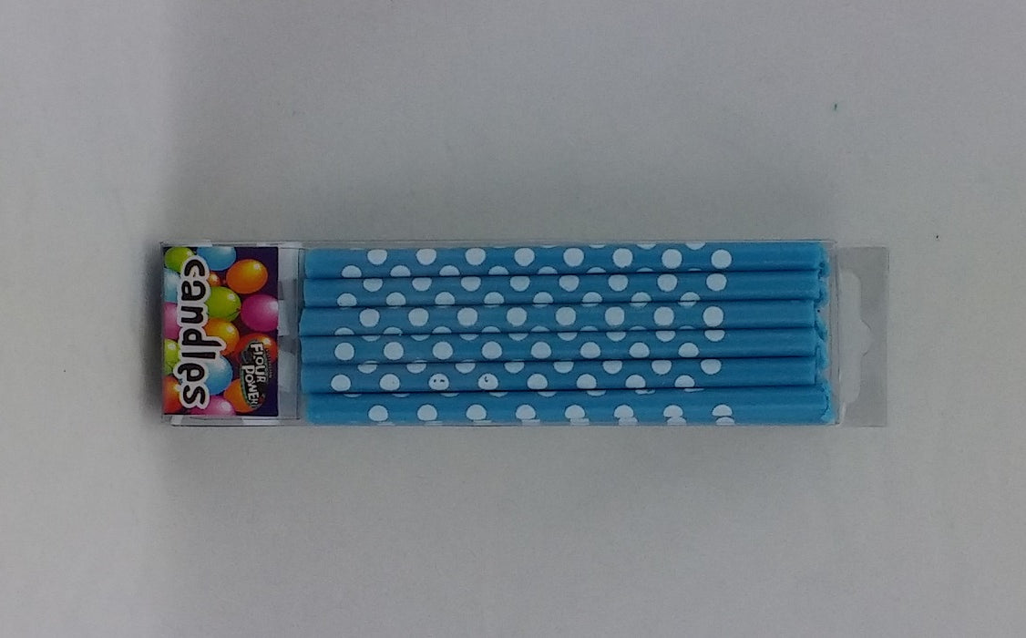 Long Candle with Holder - Blue with White Polkadots (Single Packet)