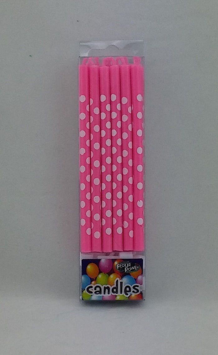 Long Candle with Holder - Pink with White Polkadots (Single Packet)
