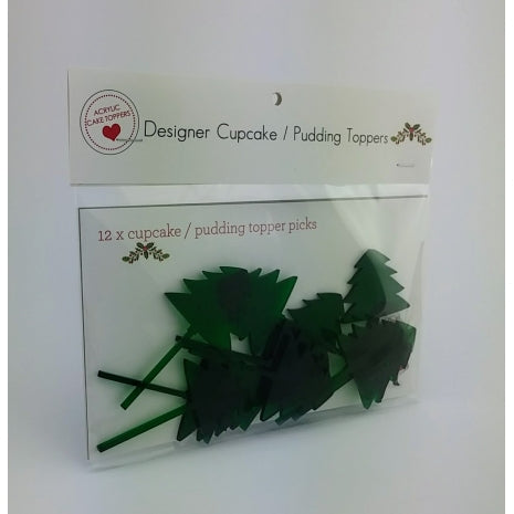 Cupcake Topper Trees Green Acrylic (Pk12)