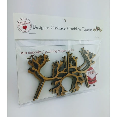 Cupcake Topper Reindeer Wood (Pk12)
