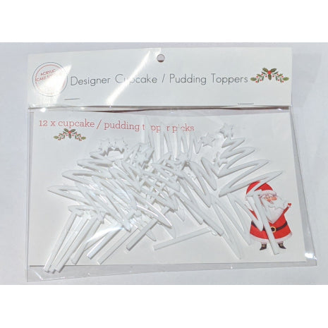 Cupcake Topper Christmas Tree White Acrylic (Pk12)