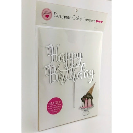 Happy Birthday Script Silver Mirror