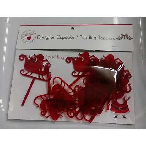 Cupcake Topper Sleigh Red Acrylic (Pk12)
