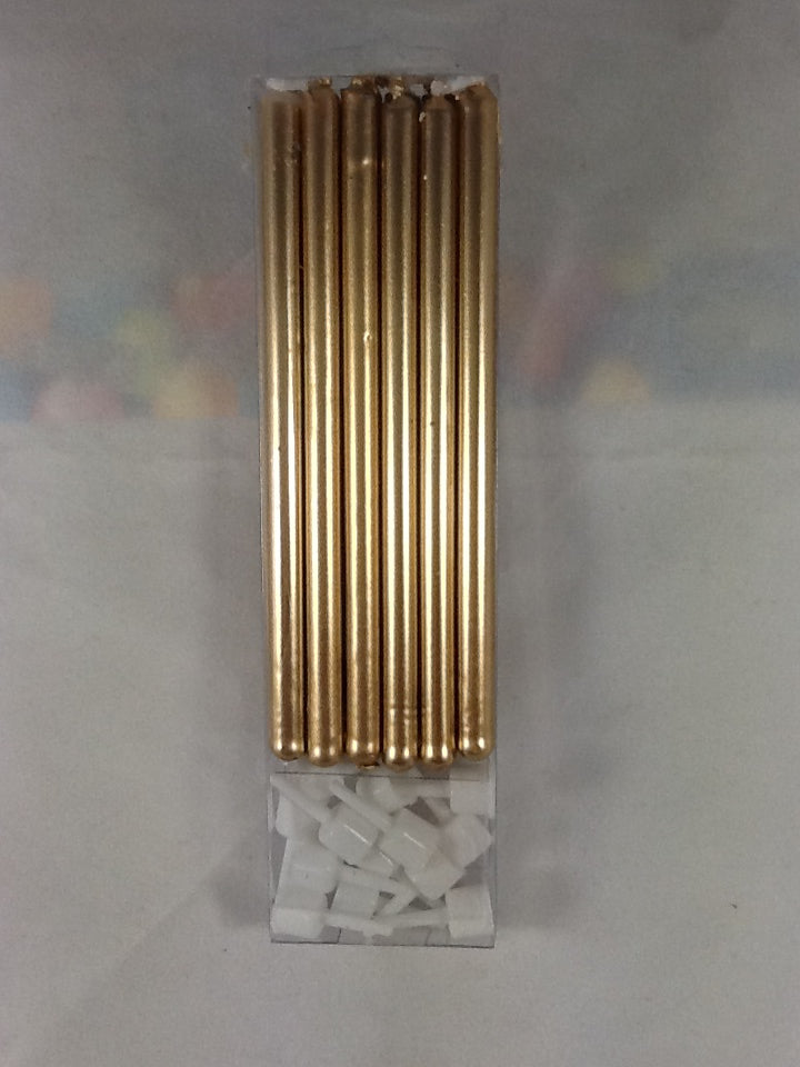 Long Candle with Holder - Gold (Single Packet)