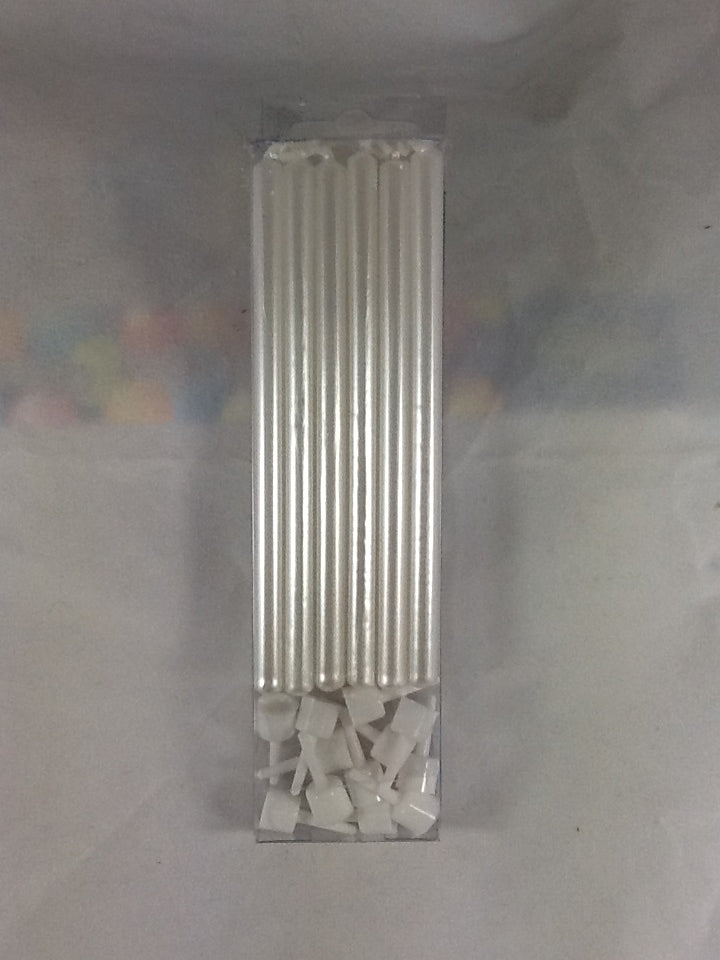 Long Candle with Holder - Pearl White (Single Packet)