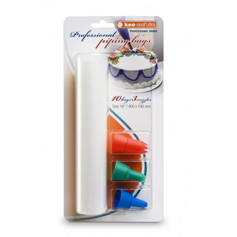 Piping Bag Retail Pack Kee-Seal 10 Bags/3 nozzles