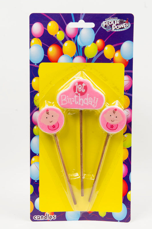 #1 Girls First Birthday Star Pick Candle (Box of 4 Candles)