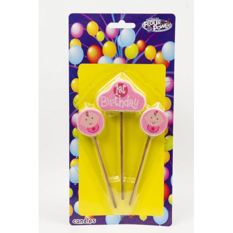 #1 Girls First Birthday Star Pick Candle (Single Packet)