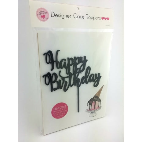 Happy Birthday Script Black Acrylic