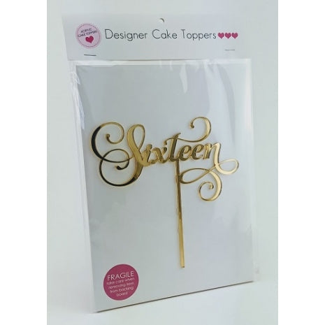 Cake Topper - Number Sixteen Script - Gold Mirror Topper