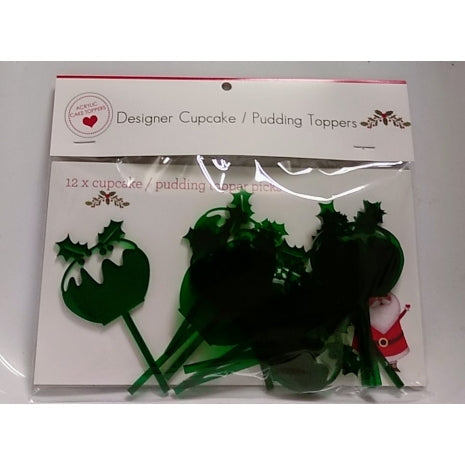 Cupcake Topper Plum Pudding Green Acrylic (Pk12)