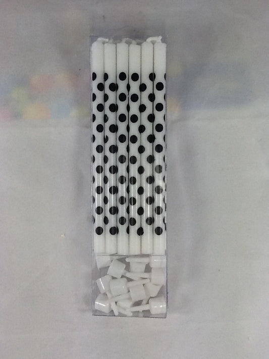 Long Candle with Holder - White with Black Polkadots (Single Packet)