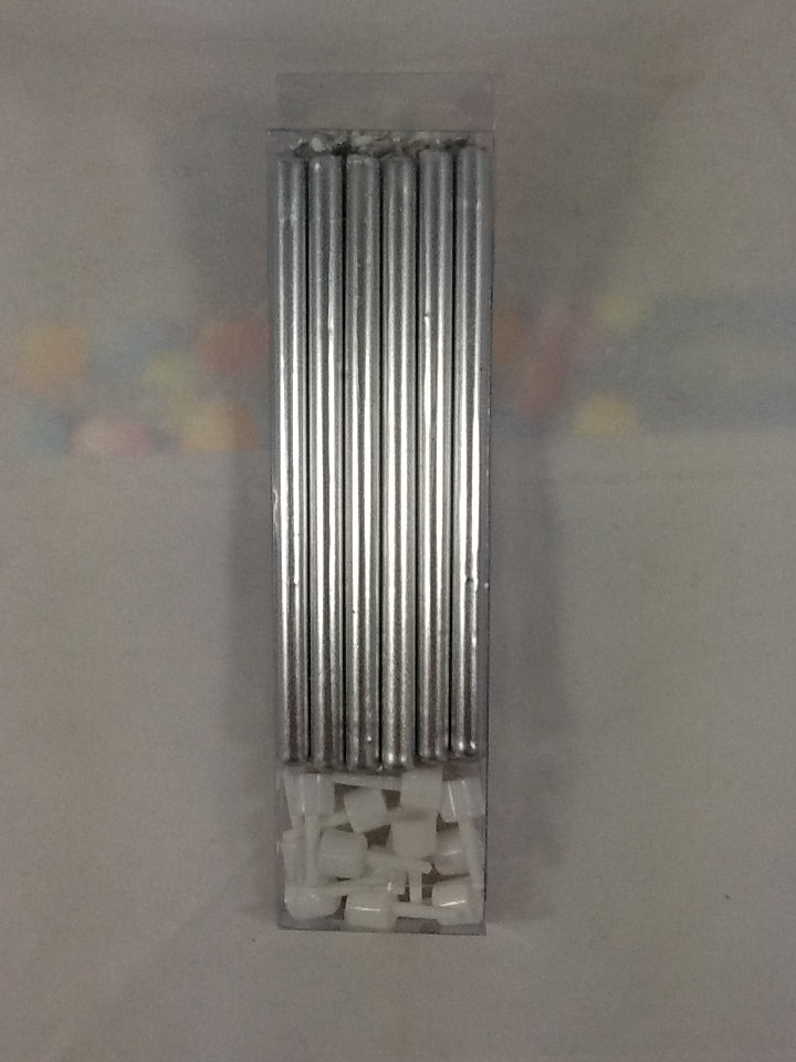 Long Candle with Holder - Silver (Single Packet)